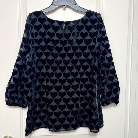 Talbots Heart  Print Velvet Blouson Top in Black Size Mp - Picture 8 of 13